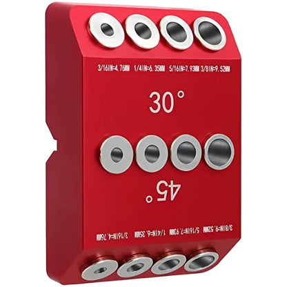 Multi-Angle Drill Guide Jig 30 45 90 Degree All-Metal for Cable Railing Lag Screw Installation Deck Stair Handrail Post Hole Drilling Precise Railing Setup Tool Red