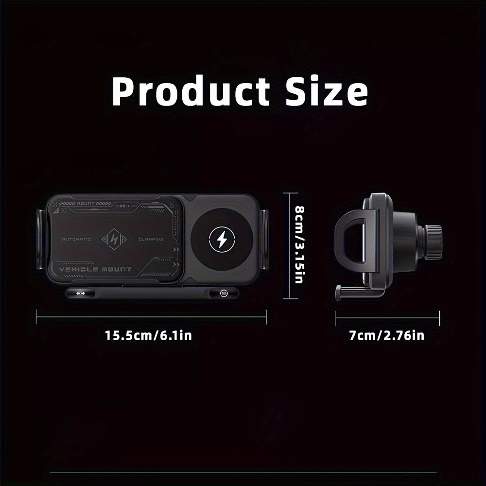 Car Wireless Charger Mount for Samsung Galaxy Z Fold 15W Auto-Clamping Fast Charging Holder – 360° Rotating Ball Joint, Air Vent & Center Console Mount, Super Capacitor Power-Off Delay | All Qi Phones