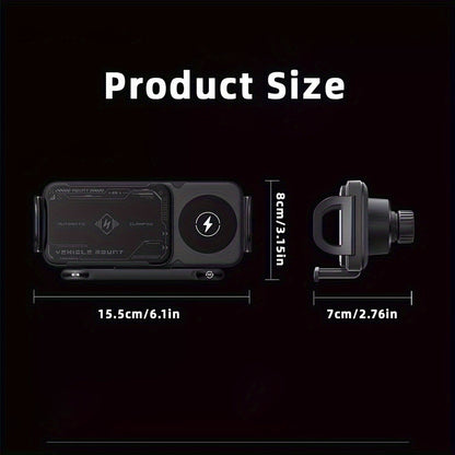 Car Wireless Charger Mount for Samsung Galaxy Z Fold 15W Auto-Clamping Fast Charging Holder – 360° Rotating Ball Joint, Air Vent & Center Console Mount, Super Capacitor Power-Off Delay | All Qi Phones