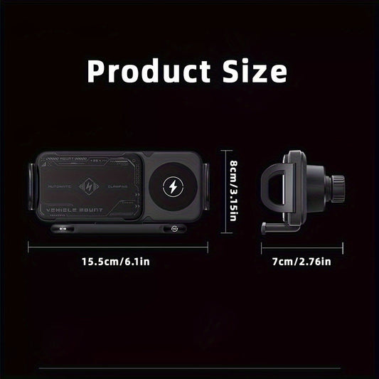 Car Wireless Charger Mount for Samsung Galaxy Z Fold 15W Auto-Clamping Fast Charging Holder – 360° Rotating Ball Joint, Air Vent & Center Console Mount, Super Capacitor Power-Off Delay | All Qi Phones