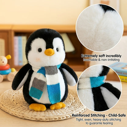 Stuffed Animal Scarf Penguin with Blue or Yellow Accessory Option and One-Piece Configuration