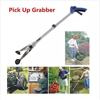 Reacher Grabber Tool 32-Inch Foldable 2-Pack - Aluminum Alloy Extender with Rubber Suction Cup Grippers, Safety Lock & Ergonomic Pistol Handle for Home, Garden and Outdoor Use
