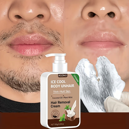 Hair Removal Cream ROZINO 150g Coconut and Mint Pump Bottle with Carton for External Body Grooming