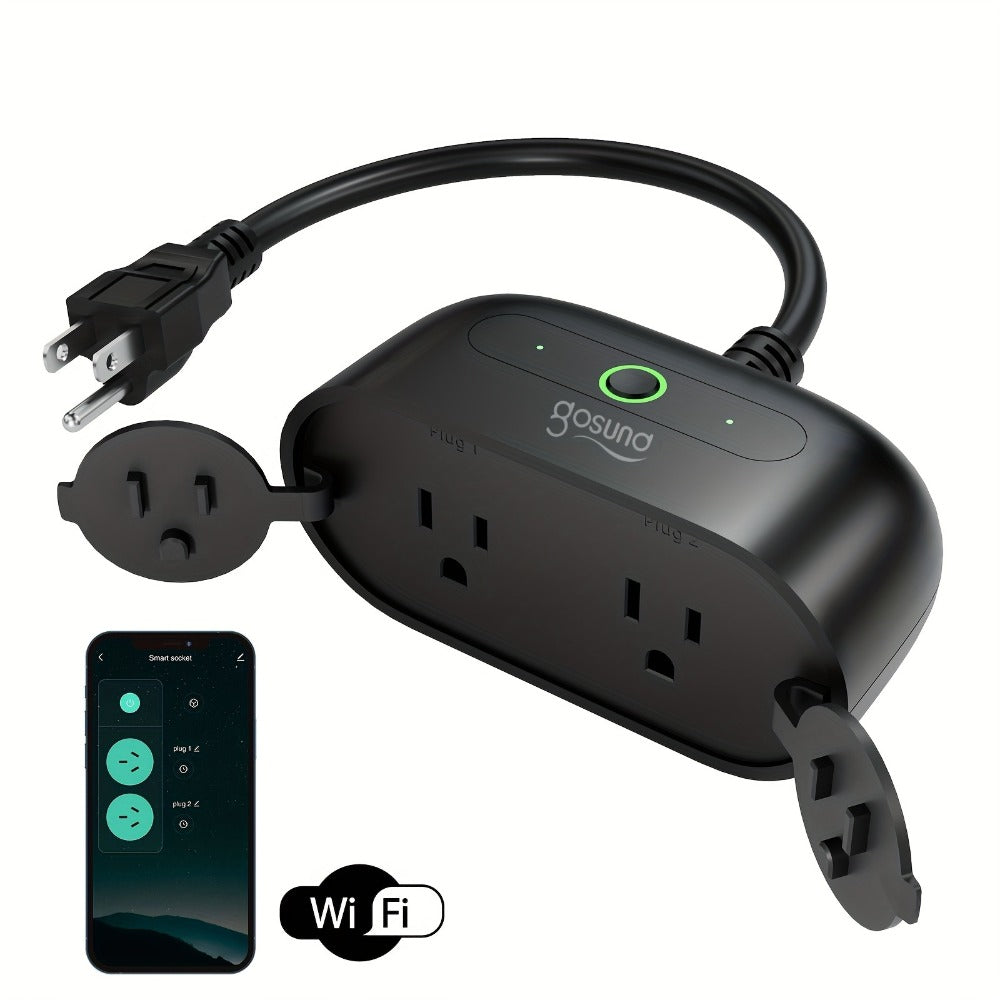 Outdoor Indoor Smart WiFi Plug GHome WP7, Voice & App Control, Works with Alexa & Google Home, Timer Schedule, No Hub Required, 2.4GHz, Black – Garden Garage Yard Patio Smart Outlet