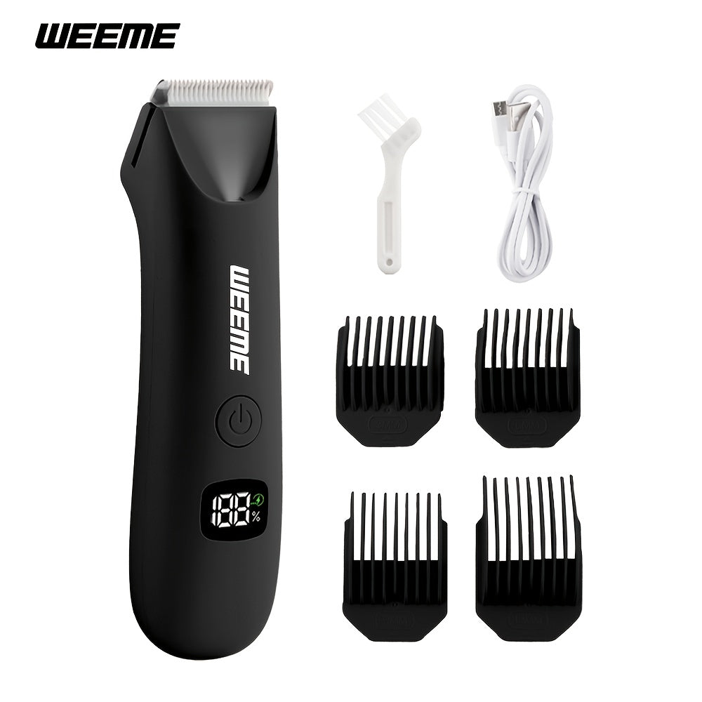 Rechargeable Men's Body Hair Trimmer in Black with LCD Display and LED Light for Chest, Legs and Underarms