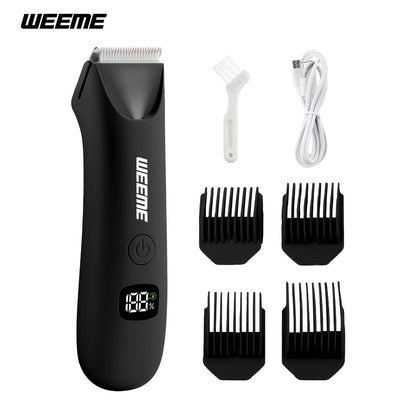 Rechargeable Men's Body Hair Trimmer in Black with LCD Display and LED Light for Chest, Legs and Underarms
