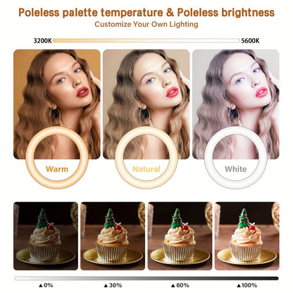LED Ring Light 10/12 Inch with Tripod Stand & Phone Holder – 3 Color Modes, 12 Brightness Levels, USB Powered Selfie Light for Makeup, Photography, Video & Streaming
