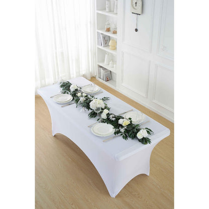 Tablecloth Fitted Stretch Cover Set for 4, 6 or 8-Foot Rectangle Tables in 3 or 5-Piece Packs
