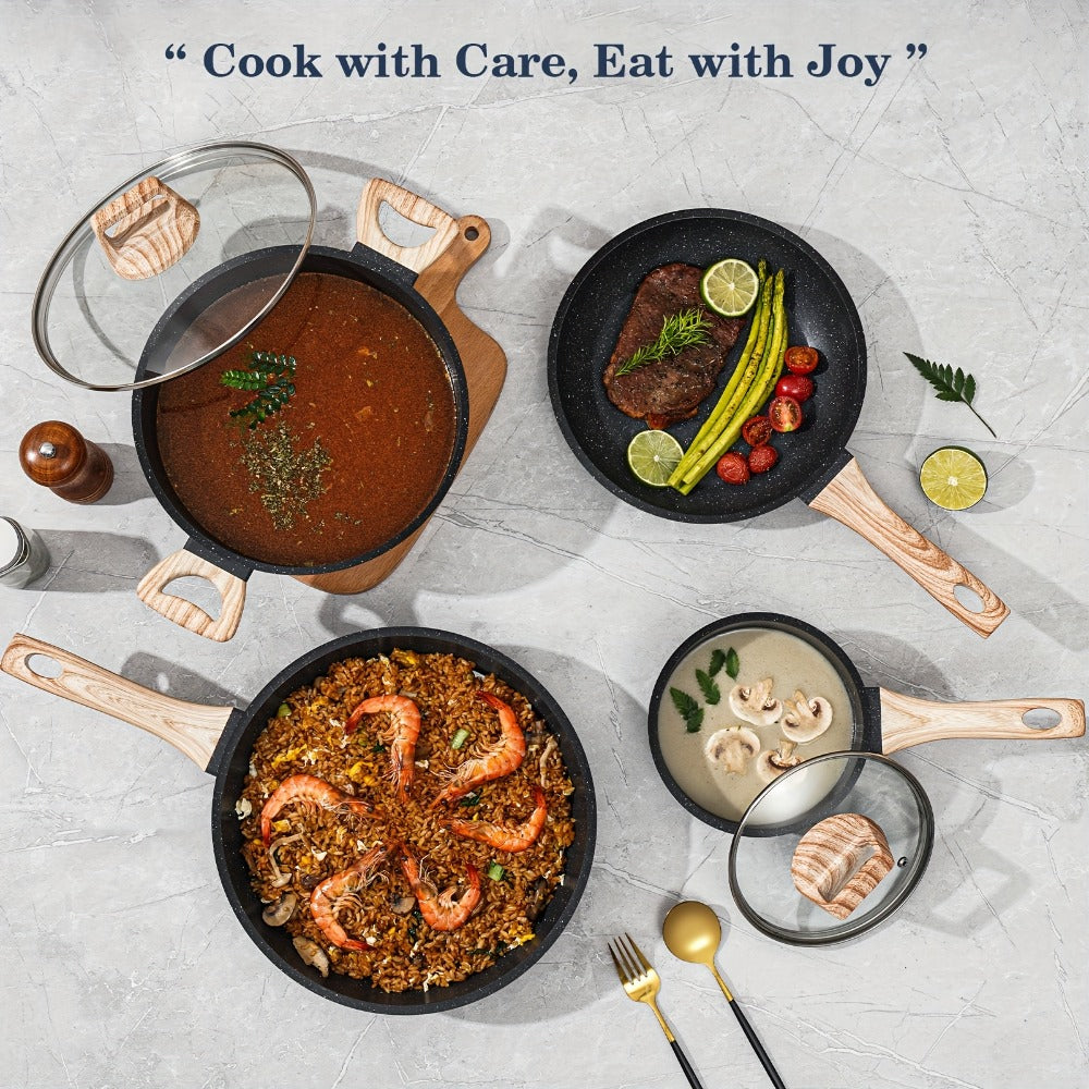 Pots and Pans Set 12-Piece Non-Stick Kitchen Cookware – Complete Cooking Set with Frying Pan | Durable Even-Heating Non-Stick Coating | Available in Black & White | Home Kitchen Essentials