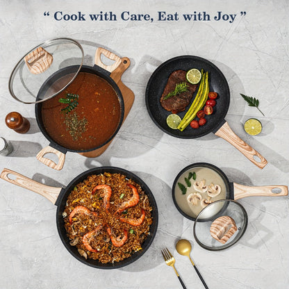 Pots and Pans Set 12-Piece Non-Stick Kitchen Cookware – Complete Cooking Set with Frying Pan | Durable Even-Heating Non-Stick Coating | Available in Black & White | Home Kitchen Essentials