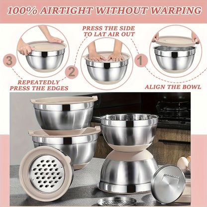 Stainless Steel Mixing Bowls Set for Cooking Baking Food Prep Fruits Noodles Kitchen Bowls Home Essentials 3 Colors
