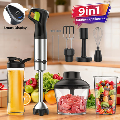 9-in-1-Labeled Immersion Blender Set with Time Display, Chopper, Beaker, Whisk and Frother