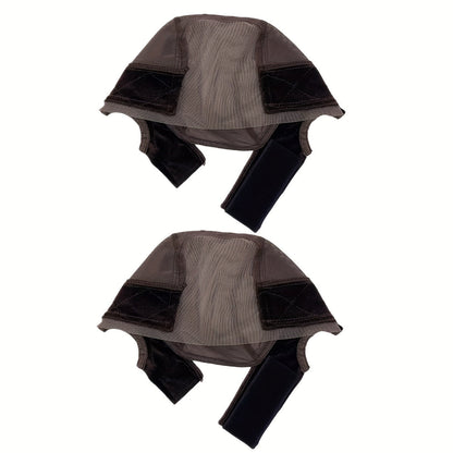 Wide Lace Wig Grip Caps, Two-Piece Set with Ear Cutouts and Adjustable Straps in Brown, Black or Beige