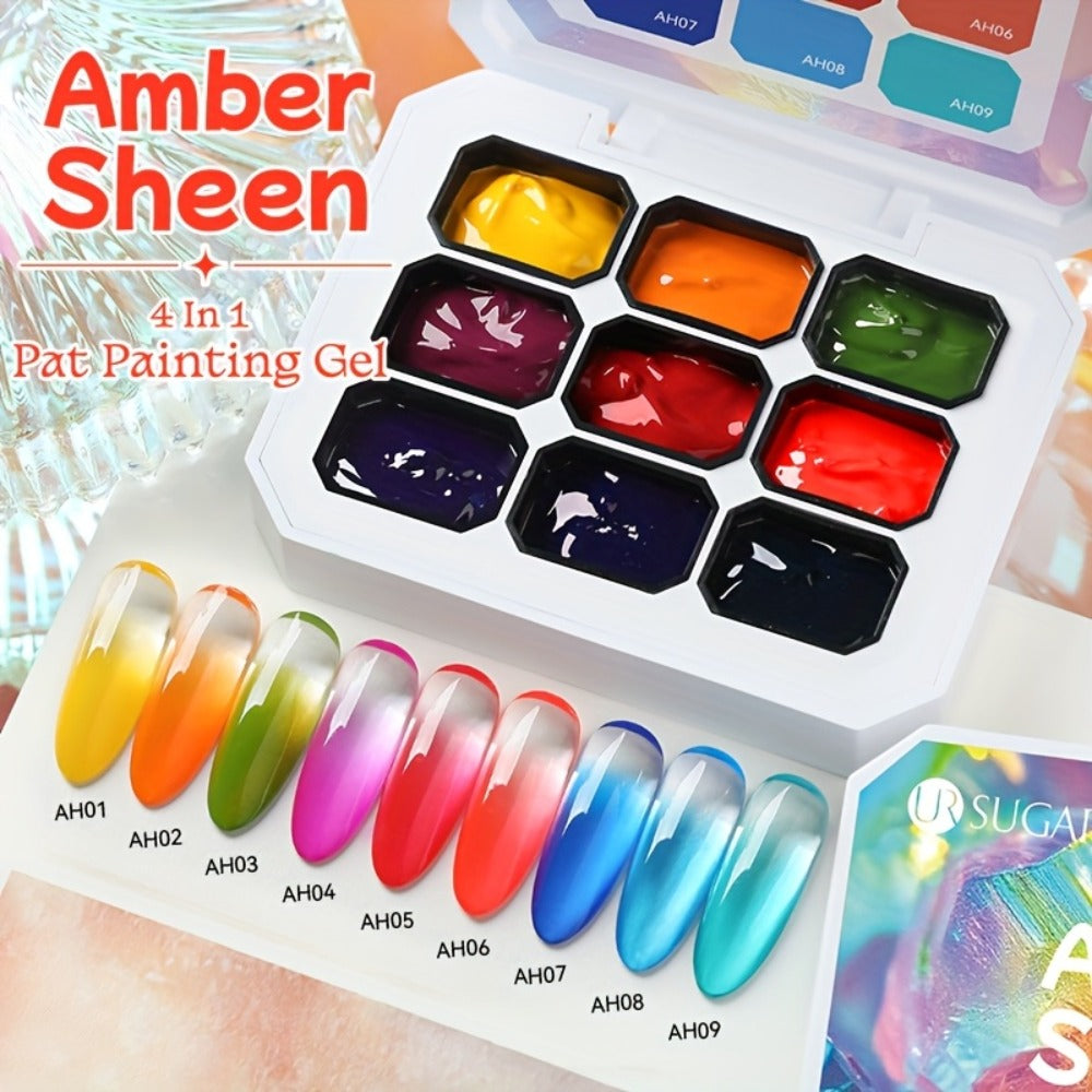 Gel Nail Polish 9-Color Ombre Palette for Gradient and Stamping Art with UV/LED Cure, 7 Series