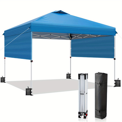 One-Push 10x10ft Canopy Tent with Two Adjustable Half Sidewalls, Four Sandbags and Wheeled Bag