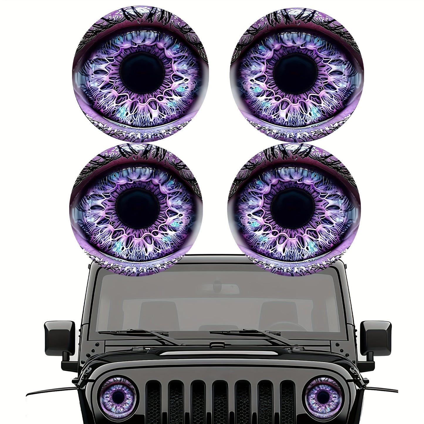 3D Beast Eye Headlight Stickers – Funny Car Headlight Decals for Jeep Round Headlights, Truck Body, Bumper & Window Decoration, Reusable PVC Glossy Stickers (1 or 2 Pairs)