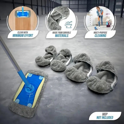 Ten-Piece Reusable Gray Microfiber Mop Pad Set with Elastic Openings for Flat-Head Floor Mops