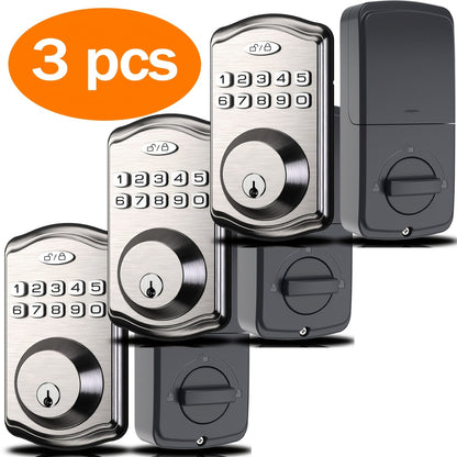 Electronic Keypad Deadbolt 3-Pack Keyless Entry Door Lock with 100-Code Capacity, Auto Lock, Anti-Peep PIN & Backup Key – No WiFi No App, Smart Lock for Home Villa Courtyard Apartment Standard Doors