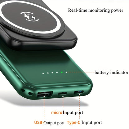 Slim Pocket Magnetic Power Bank 5000mAh 10000mAh with LED Display Wireless Charging Type-C Micro USB Input Fast Charge Battery Pack for iPhone 16 15 14 13 12 Samsung Android Travel