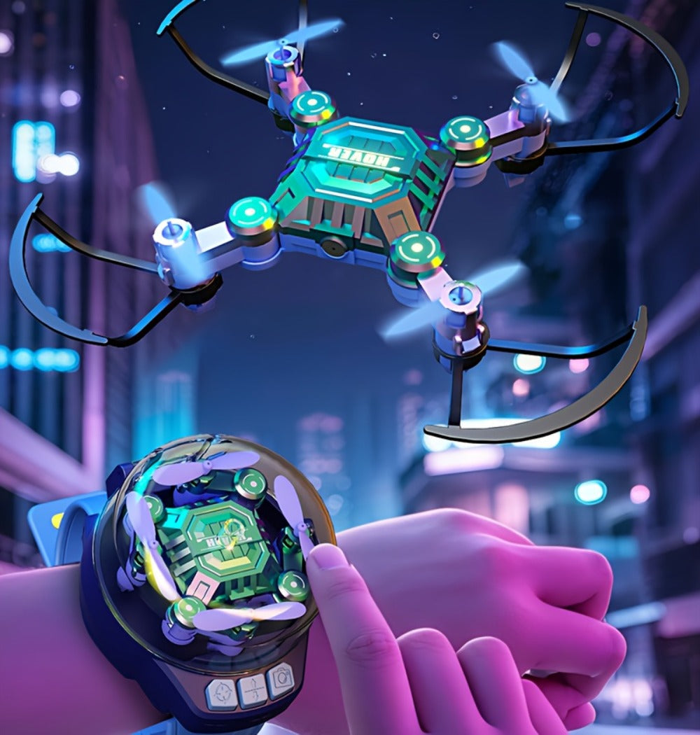 Watch-Controlled Mini RC Drone with Two Rechargeable Batteries in Blue, Green or Black for Indoor Flight