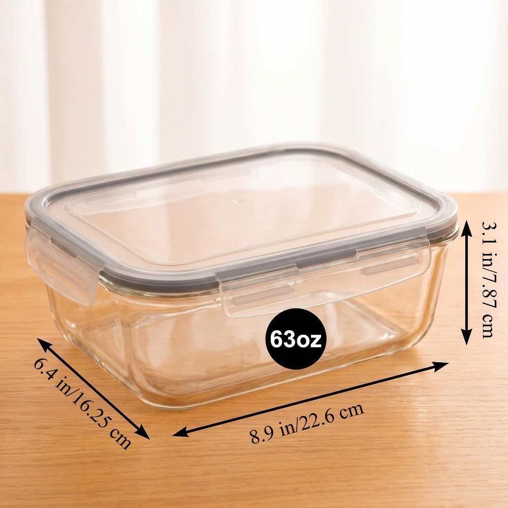 Glass Food Storage Containers with Lids 2 Pack – 63oz Large Airtight Snap Lock Meal Prep Containers, Leak Proof Glass Dish with Lid for Oven, Microwave & Refrigerator, Food Transport Tubs