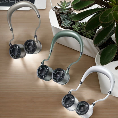 Dual-Head Neck Fan with a Digital Display in White, Green or Champagne Golden and USB Charging