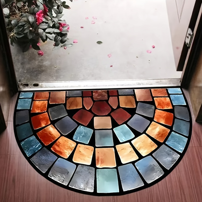 Half-Round Mosaic Bath Mat in Blue or Yellow Microfiber, 16 x 24 and 20 x 32-Inch Size Options