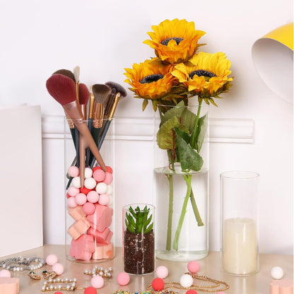 Clear Glass Cylinder Vases Set of 16 – 4 6 8 10 Inch Tall Glass Vases for Centerpieces, Floating Candle Holders, Wedding Table Decor, Party & Home Decoration