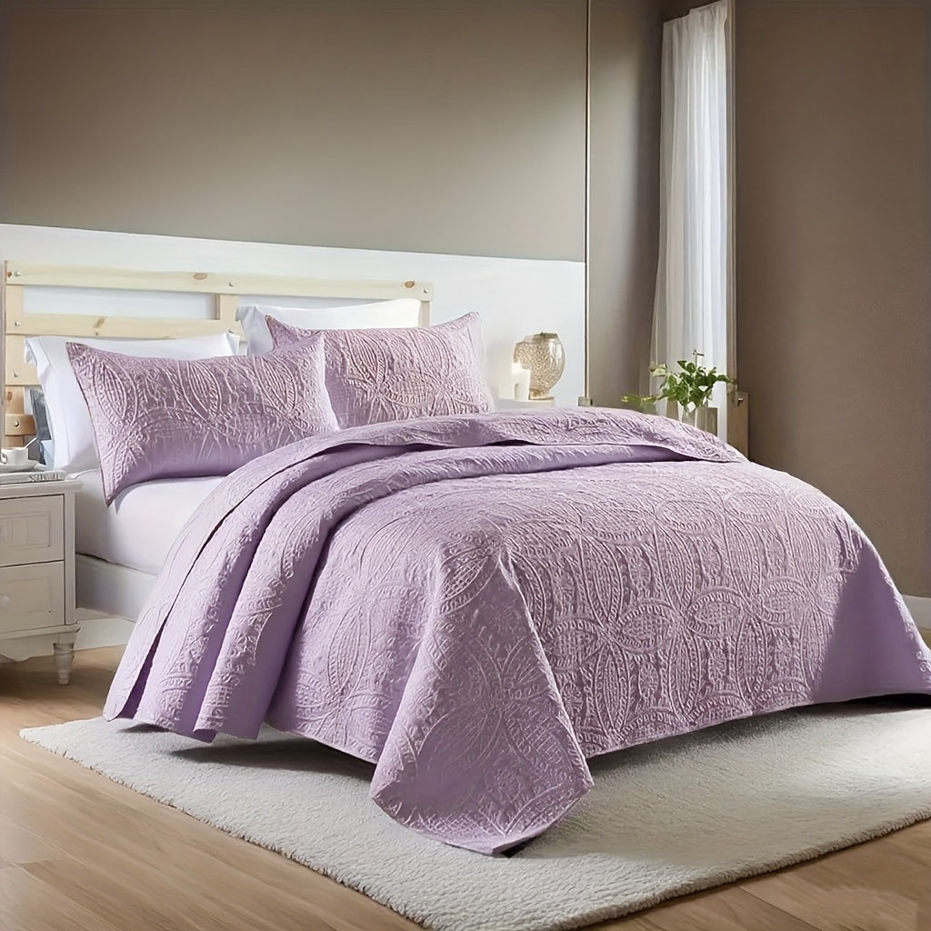 Quilt Set 3 Piece Soft Lightweight Bedding - Thin Bed Quilt with 2 Pillowcases for Bedroom Guest Room, Full Queen King, All Season Comforter Set, 10 Colors