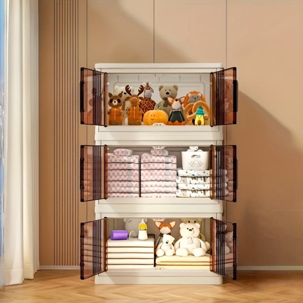 50 cm Wide Folding Storage Cabinet with Wheels and Lids in One to Six-Tier Stackable Options