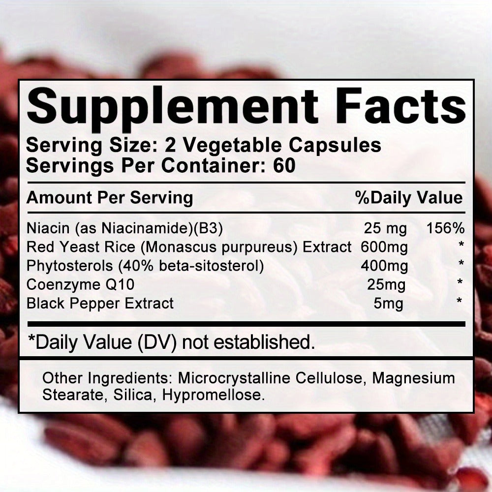 Herbal Supplement with Bcuelov Label, Phytosterols CoQ10 and Red Yeast Rice Capsules, 120 Count
