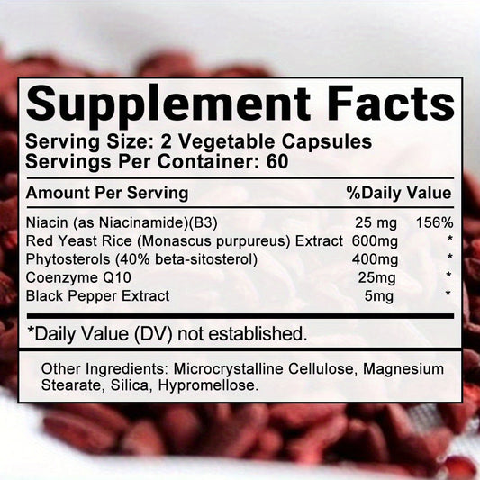 Cholesterol Support Capsules with Phytosterols, CoQ10 & Red Yeast Rice Extract – Heart Health & Healthy Lipid Levels Supplement for Women & Men, 120 Capsules