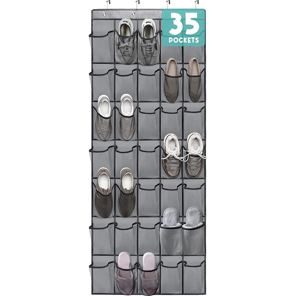 Over Door Shoe Storage Organizer with 28, 35 or 40 Mesh Compartments and Included Hooks for Home Organization