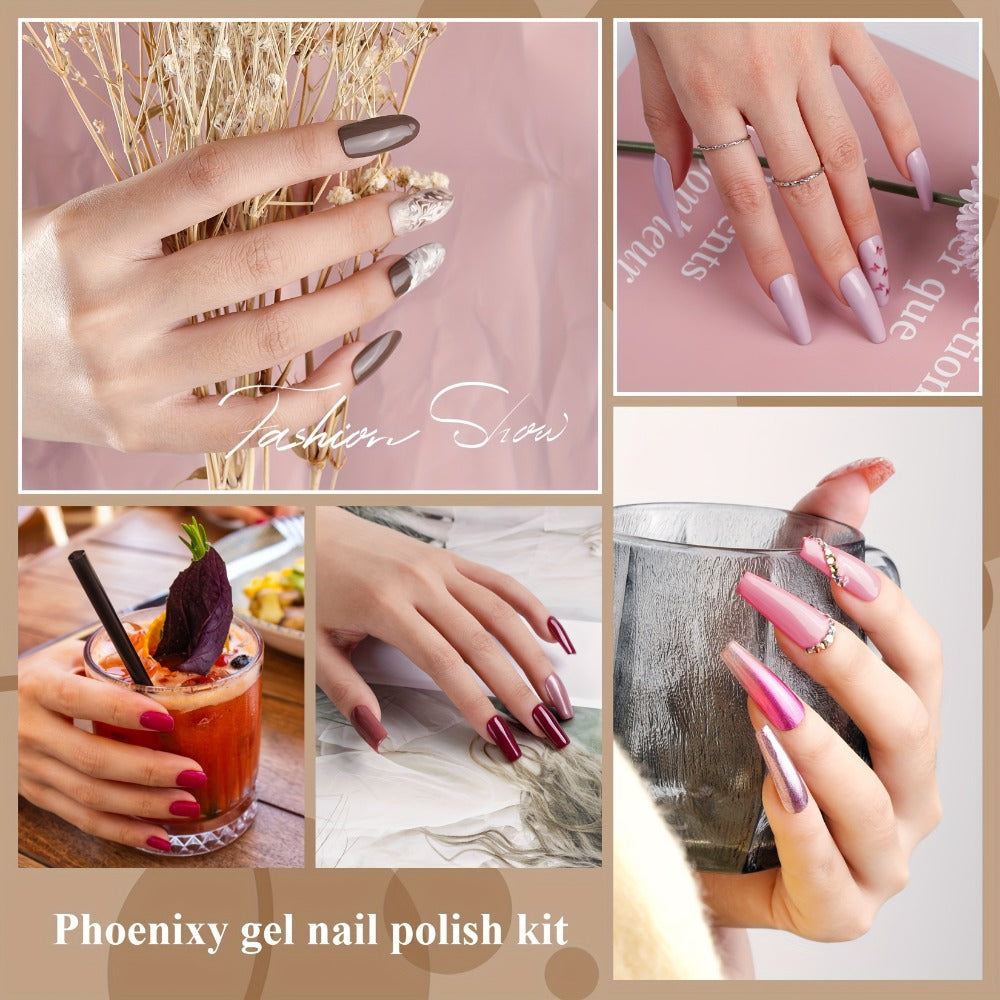 36-Piece Gel Nail Polish Kit with 36W UV LED Lamp, Three Checkout Sets and Pink-to-Blue Color Range