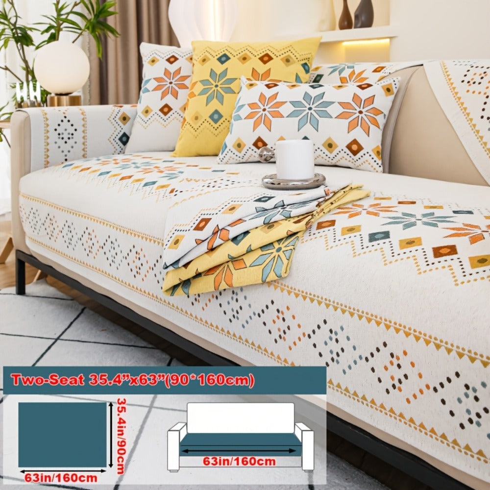 Sofa Cover Bohemian Chenille Jacquard Knit Sections with Anti-Slip Feature for Seat, Armrest or Backrest