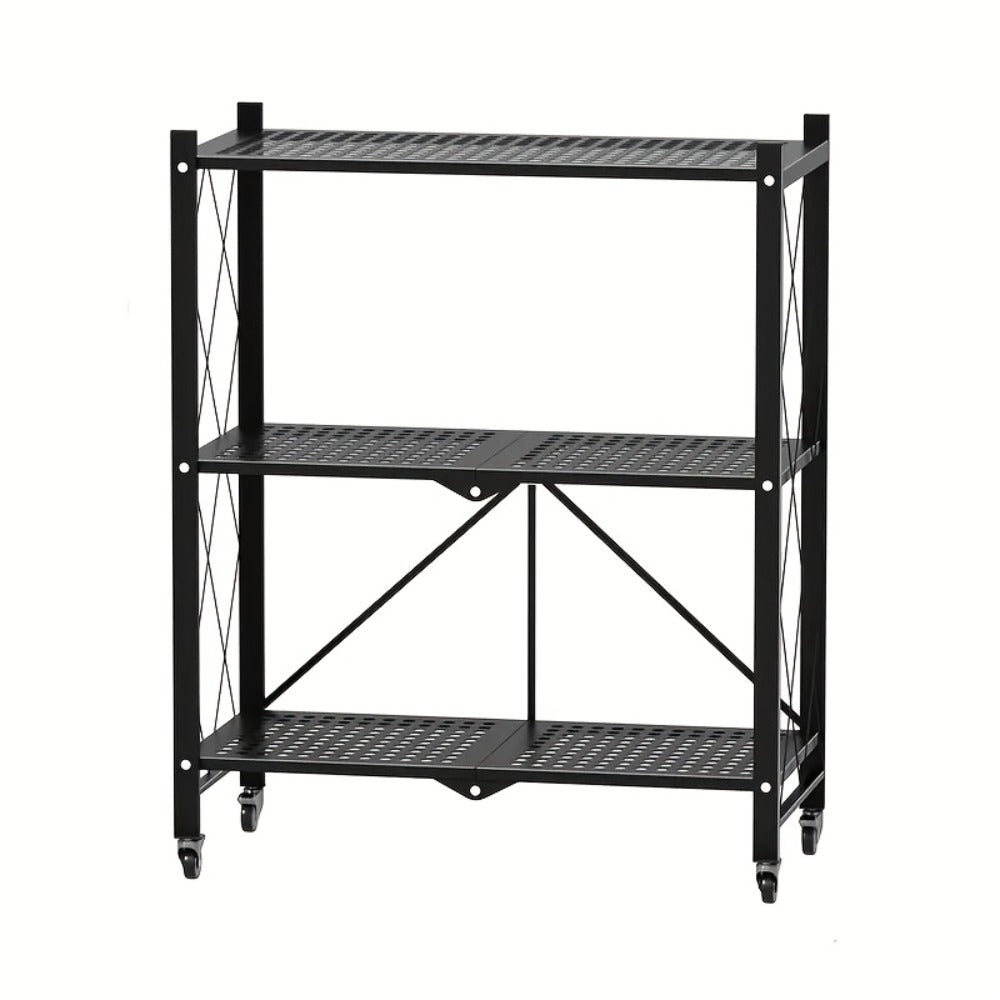 Foldable Rolling Storage Shelf in Three, Four or Five-Tier Options with Black or White Finish