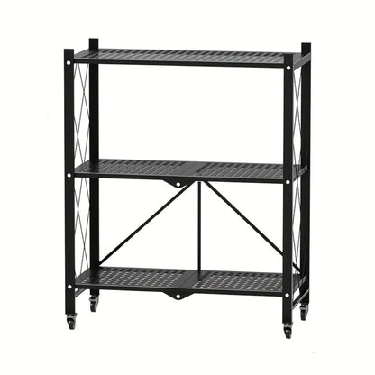 Foldable Rolling Storage Shelf in Three, Four or Five-Tier Options with Black or White Finish