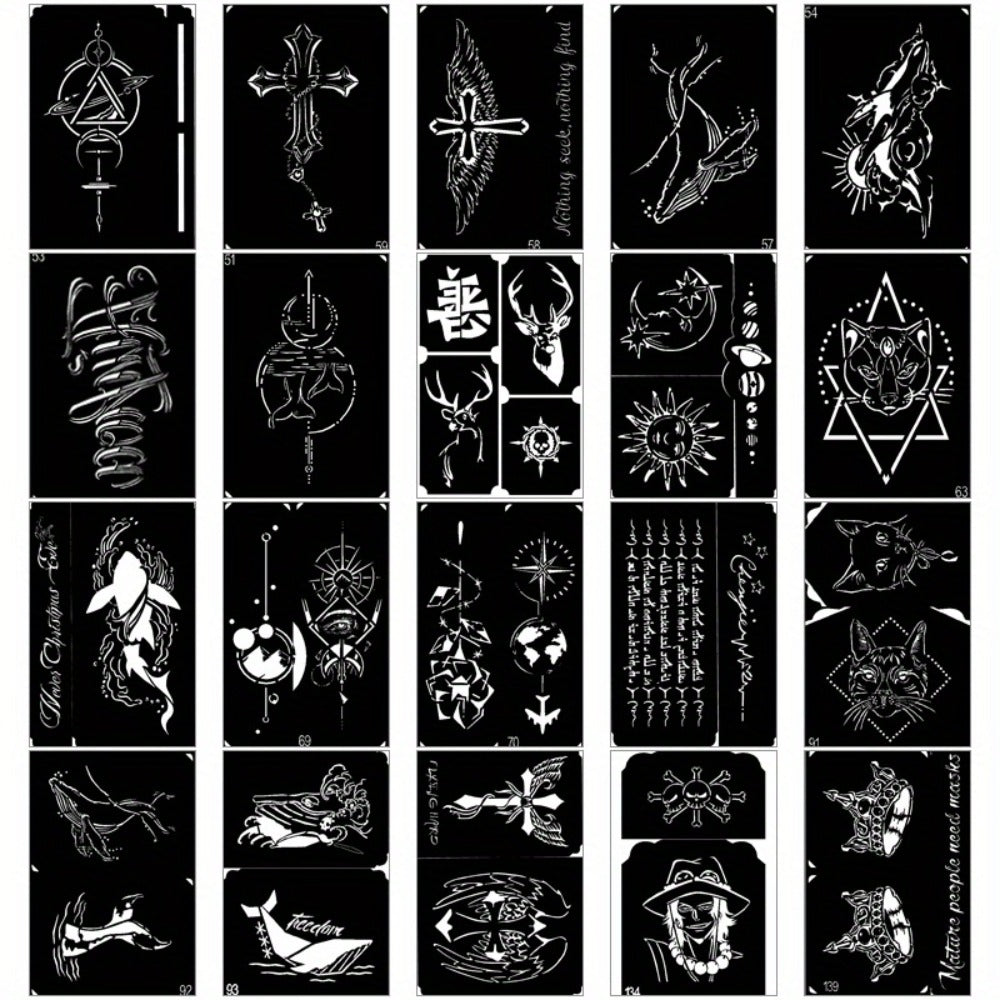 Twenty-Piece A5-Labeled Tattoo Stencil Kit002 with Animal, Symbol and Geometric Pattern Designs