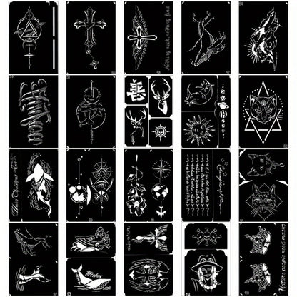Twenty-Piece A5-Labeled Tattoo Stencil Kit002 with Animal, Symbol and Geometric Pattern Designs