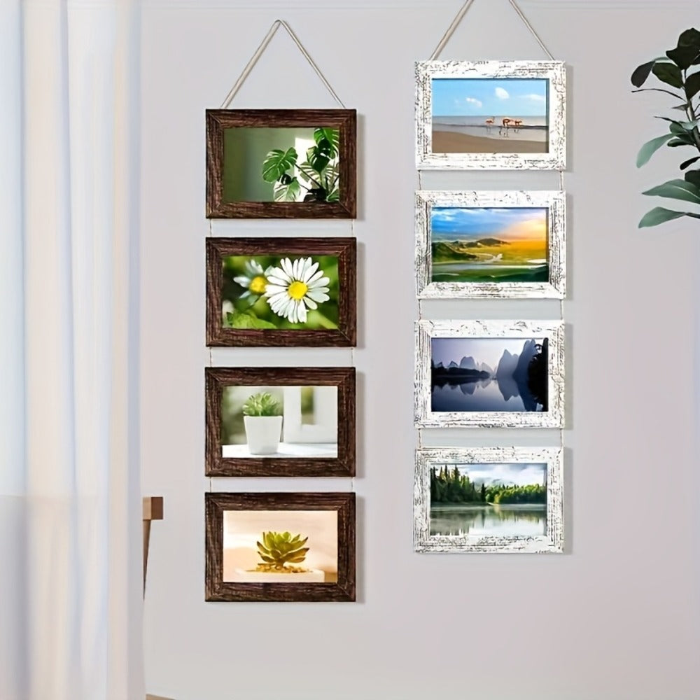 Four-Frame 4 x 6-Inch Hanging Photo Collage with Mats and White or Brown Checkout Color Options