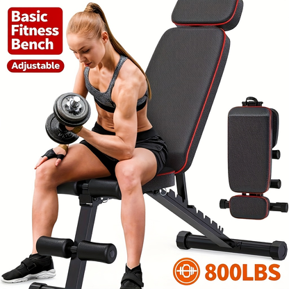Adjustable Weight Bench 6-in-1 Foldable – Flat Incline Decline, Resistance Bands, Preacher Curl & Leg Developer, 770lb Capacity – Home Gym Strength Training Bench