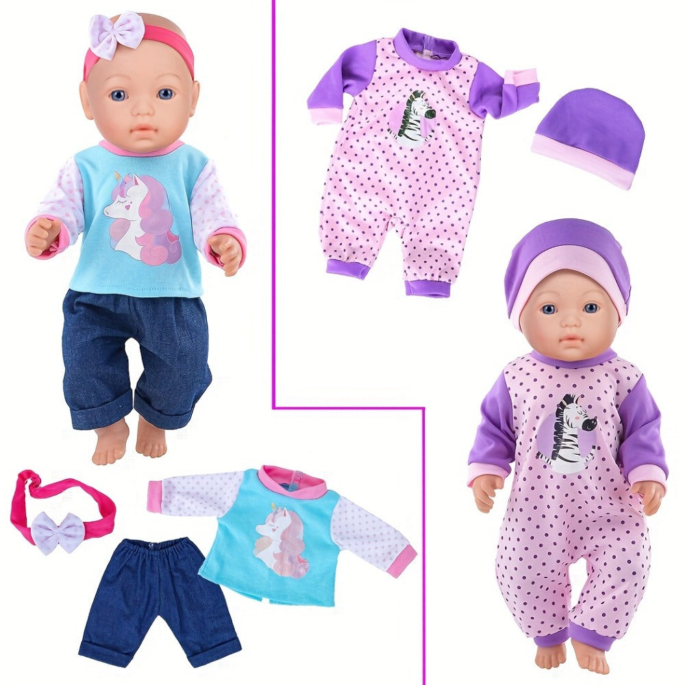 10-Outfit Doll Clothes Set for 14–16-Inch Newborn-Style Dolls with One-Pieces, Tops, Pants and Headwear