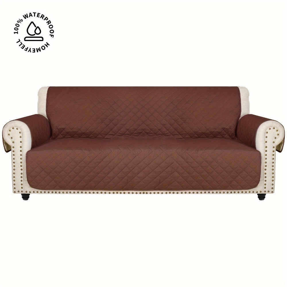 Sofa Cover Waterproof Quilted Microfiber Three-Seat Panel Set with Two Foam Tubes, Straps and Side Pocket