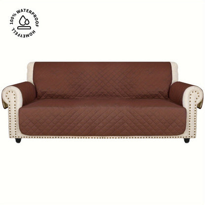 Sofa Cover Waterproof Quilted Microfiber Three-Seat Panel Set with Two Foam Tubes, Straps and Side Pocket