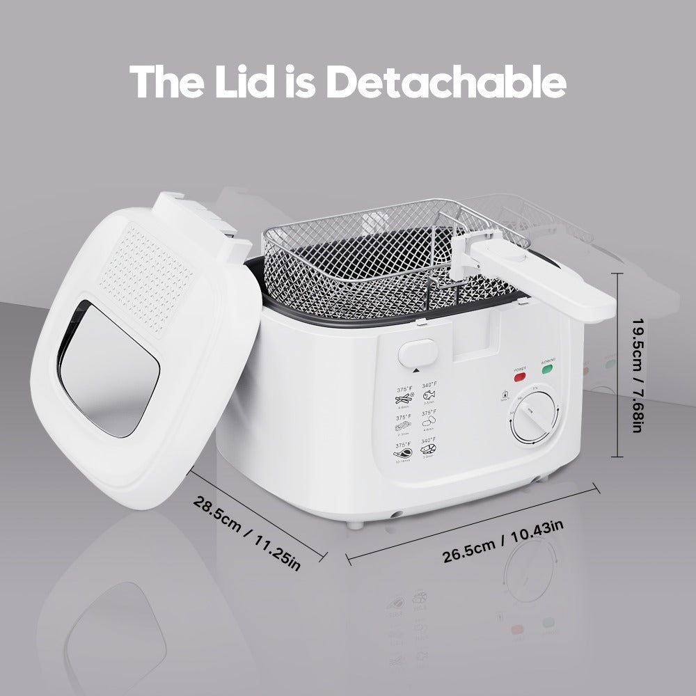 Electric Deep Fryer 1500W – 84.54oz Large Capacity, Adjustable Temperature Control, Non-Stick Basket, Viewing Window, Removable Lid, One-Touch Switch, Easy to Clean, Black & White Options