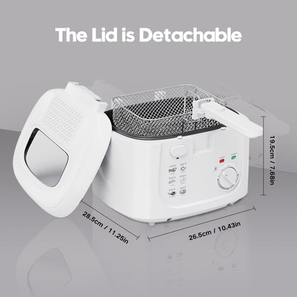 Electric Deep Fryer 1500W – 84.54oz Large Capacity, Adjustable Temperature Control, Non-Stick Basket, Viewing Window, Removable Lid, One-Touch Switch, Easy to Clean, Black & White Options