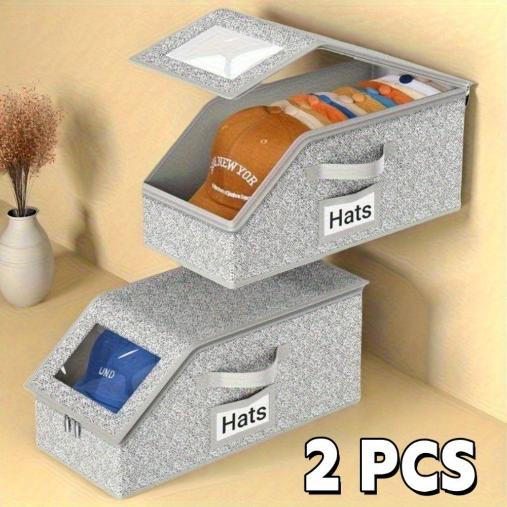 Stackable Baseball Cap Storage Box with Clear Viewing Window – Hat Organizer for Closet Holds Up to 30 Caps, Space-Saving Design for Hats, Underwear, Socks & Toys – For Men & Women (2 or 4 Pack)