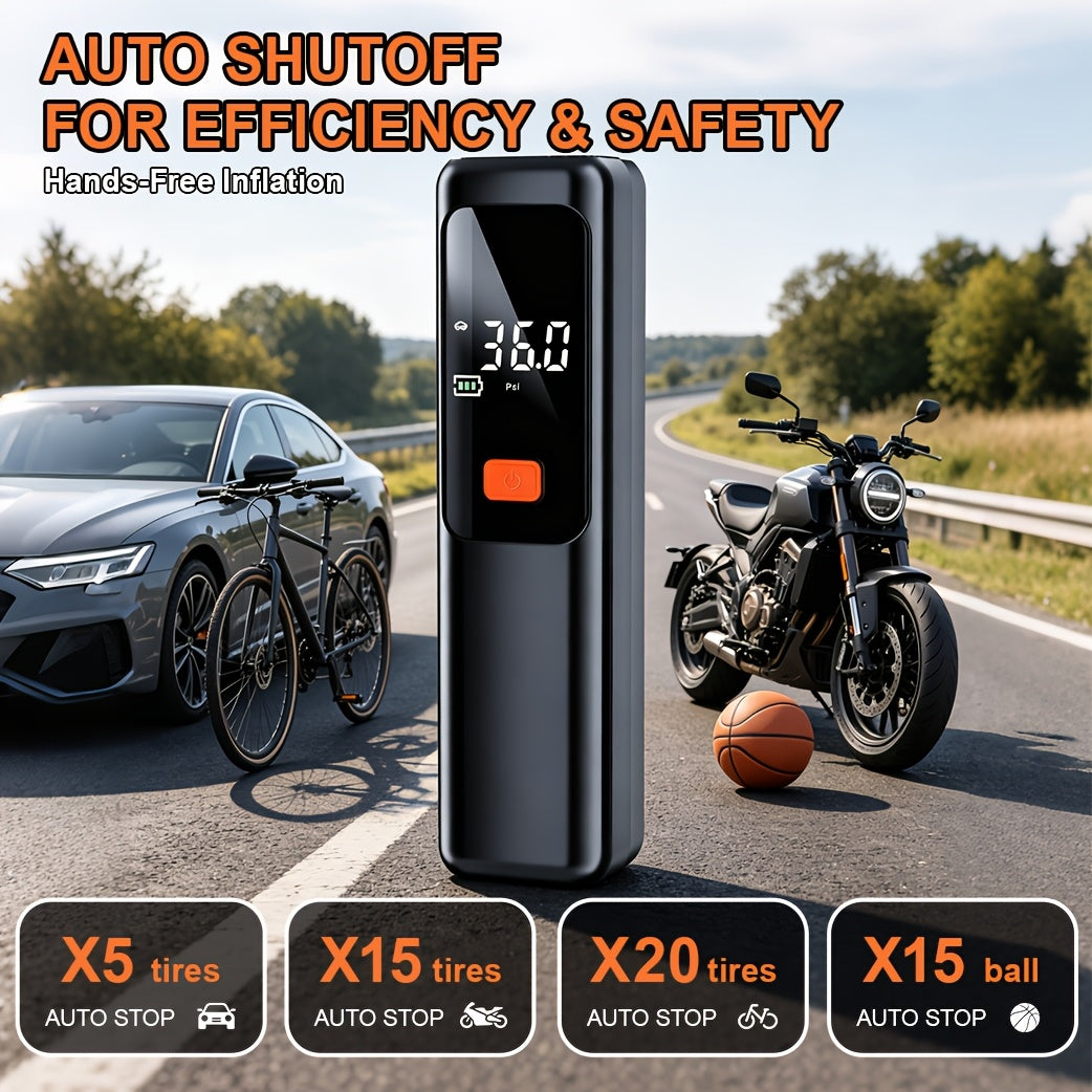 150 PSI Cordless Tire Inflator with Digital Pressure Display, Preset Controls, LED Light and Nozzle Set