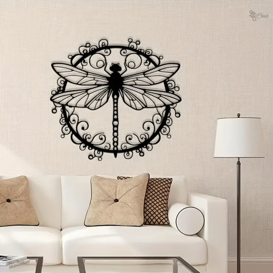 Metal Dragonfly Wall Art – Black Iron Dragonfly Wall Decor, Intricate Animal Print Design, Indoor Outdoor Wall Mounted Sculpture for Living Room Garden Office, Housewarming Wedding Gift