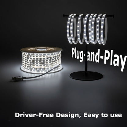Waterproof LED Strip Lights 110V AC, IP65 120LEDs/Meter Ultra Bright LED Tape Light, Plug and Play Adhesive LED Ribbon for Outdoor Indoor Kitchen Garden Home Room Decoration, Warm White & Cool White